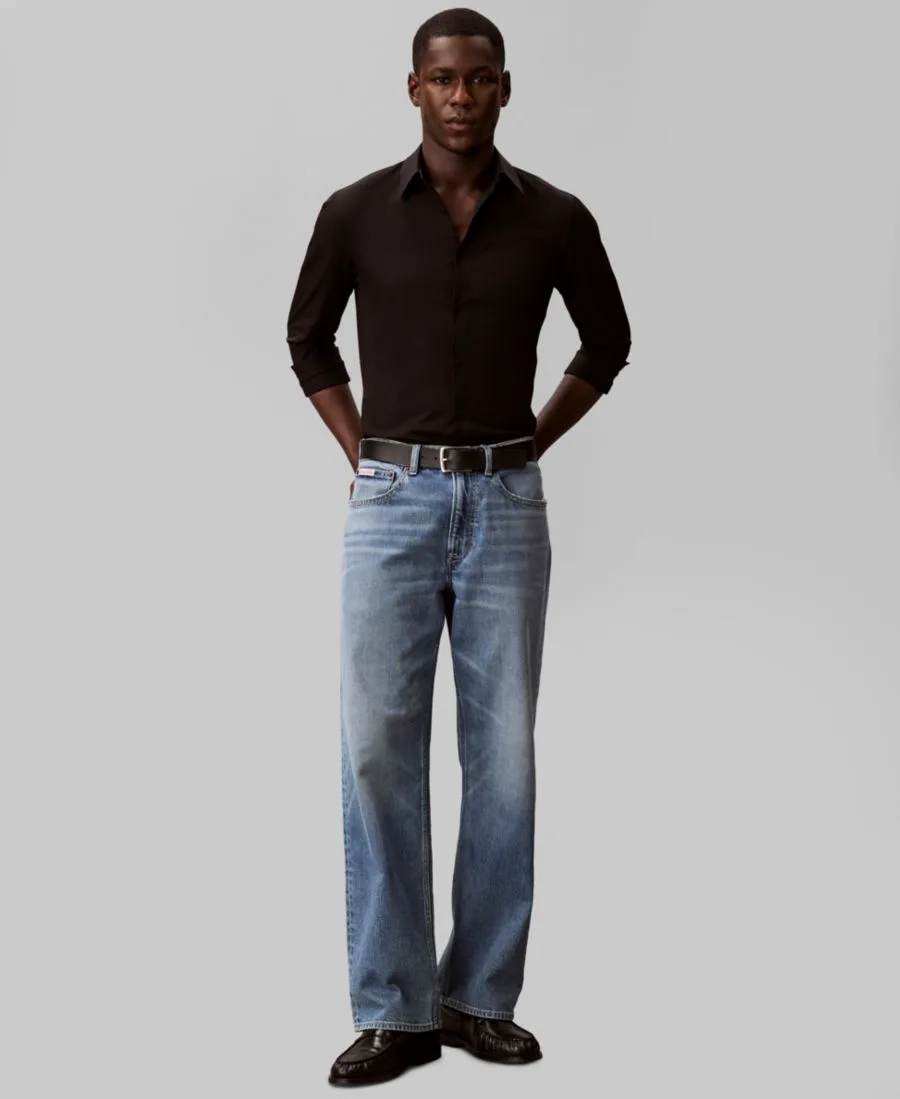 Мужская рубашка из эластичной ткани с зауженным кроем и пуговицами Calvin Klein, черный — фото 2