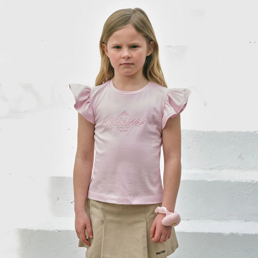Детская футболка с оборками Enfant, розовая, от Marithé Kids