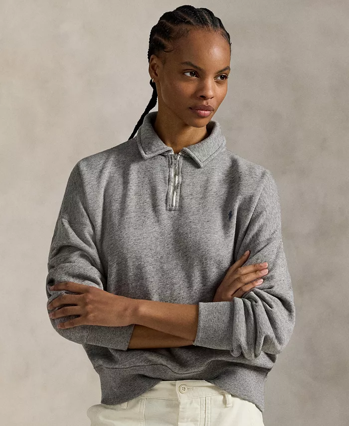 

Женская облегченная флисовая толстовка с молнией на четверть Polo Ralph Lauren, серый
