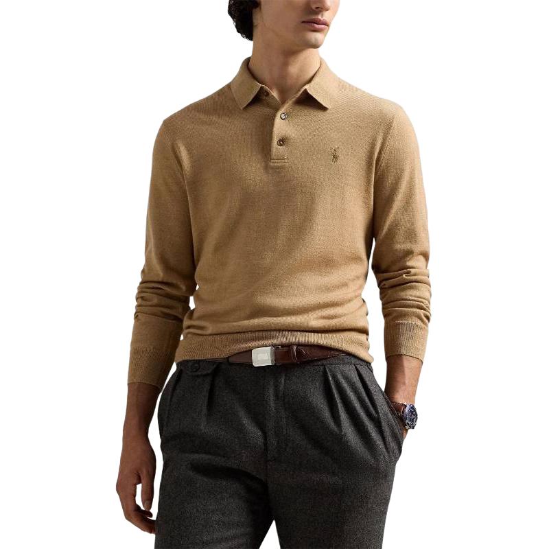 Лонгслив поло с вышитым логотипом Polo Ralph Lauren, коричневый — фото 2