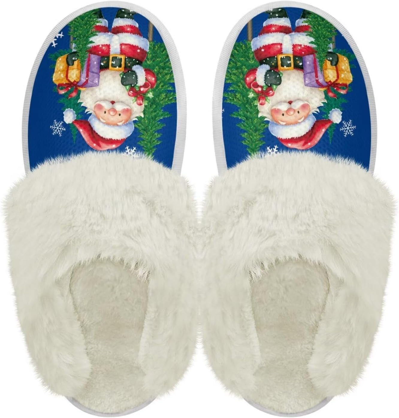 

Хлопковые тапочки PJHEQOXE с пушистыми краями, домашние тапочки для дома и улицы, хлопковые тапочки унисекс, Santa Claus
