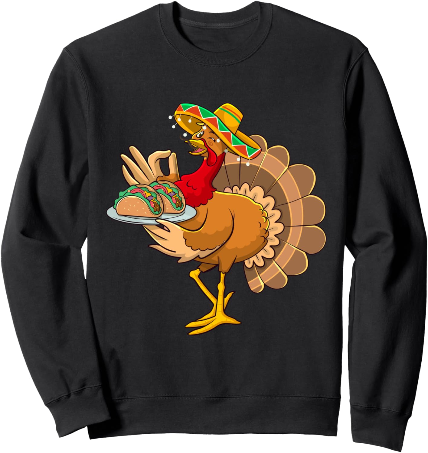 

Веселая мексиканская толстовка с надписью «Счастливого Дня благодарения и Рождества: индейка ест тако» Happy Thanksgiving Holiday Family Party Gift Store, черный