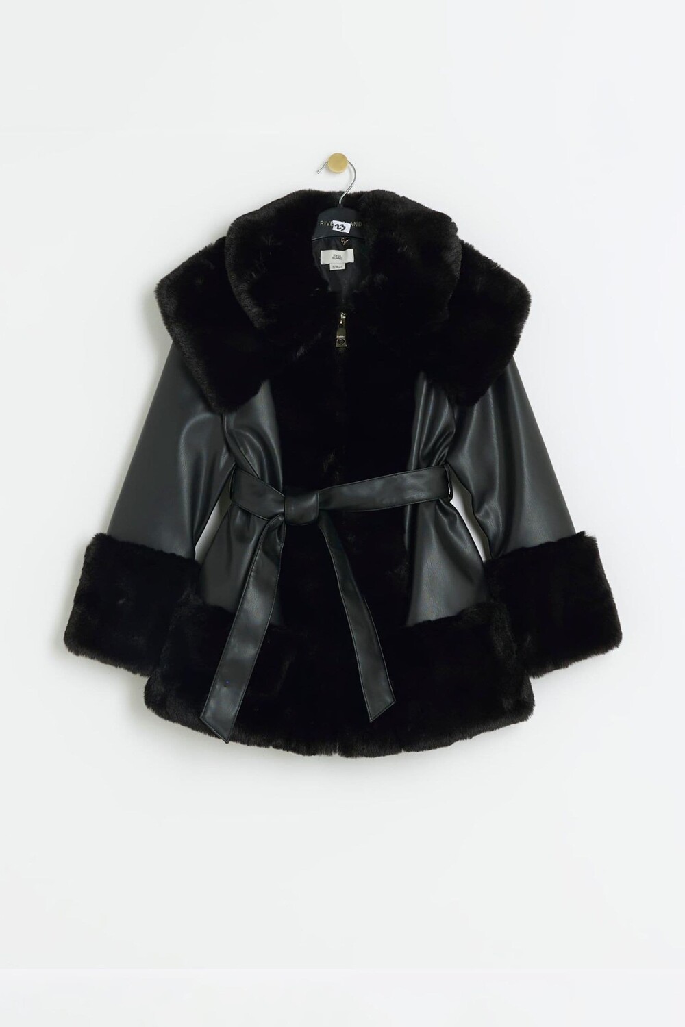 

Пальто халат из искусственного меха для девочек River Island, черный