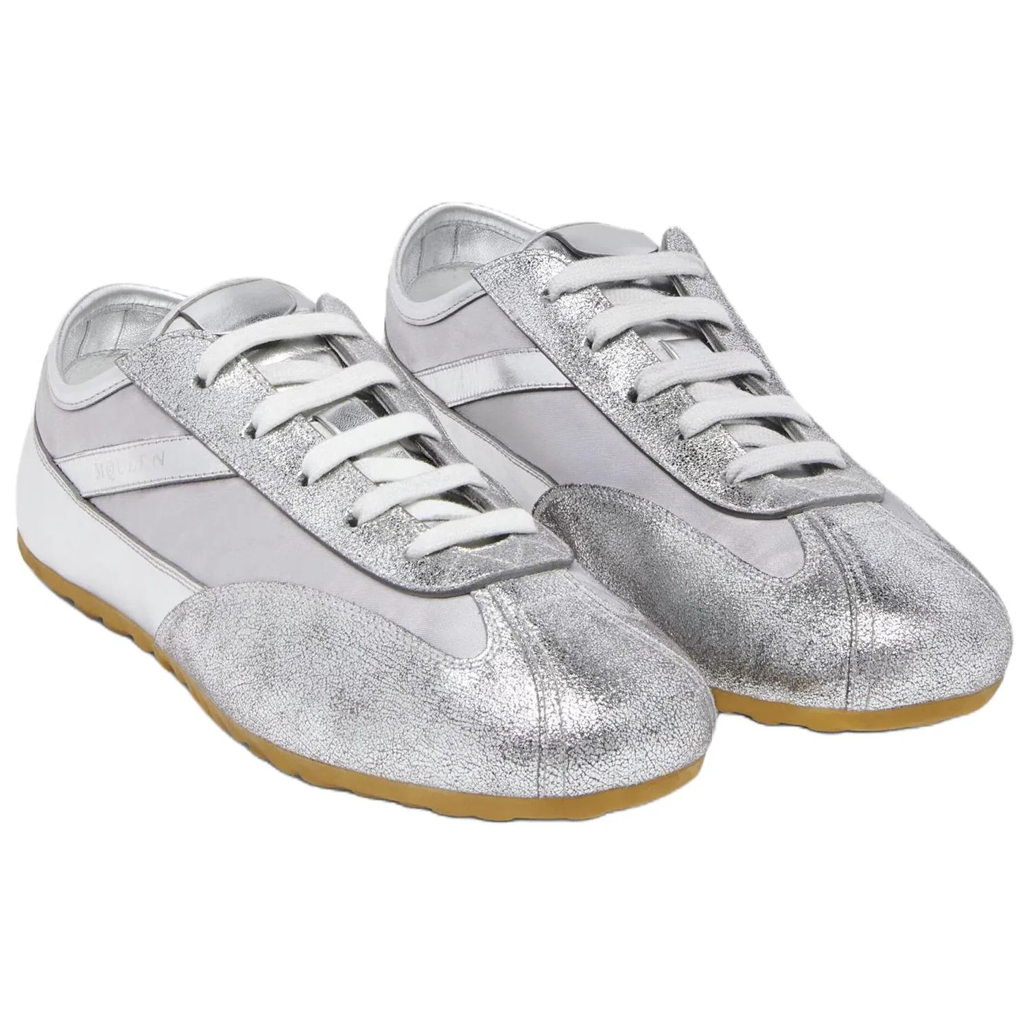 Кроссовки кожаные Alexander McQueen Silver — фото 4