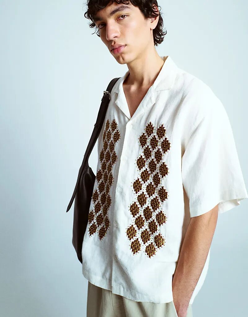 

Рубашка Topman премиум-класса с бисером, связанная крючком, цвета экрю