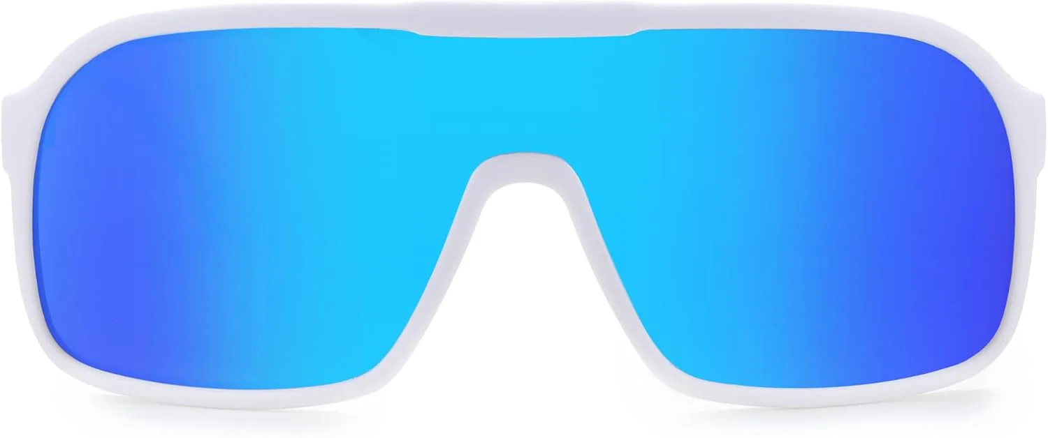 

FEISEDY Модные поляризованные солнцезащитные очки увеличенного размера с цельными светоотражающими линзами, спортивные солнцезащитные очки B0122, White/Blue Mirror