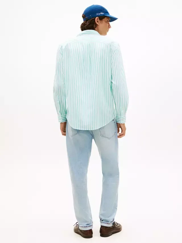 Рубашка в полоску из персикового хлопка Flex стандартного кроя Tommy Hilfiger, Light Green — фото 3