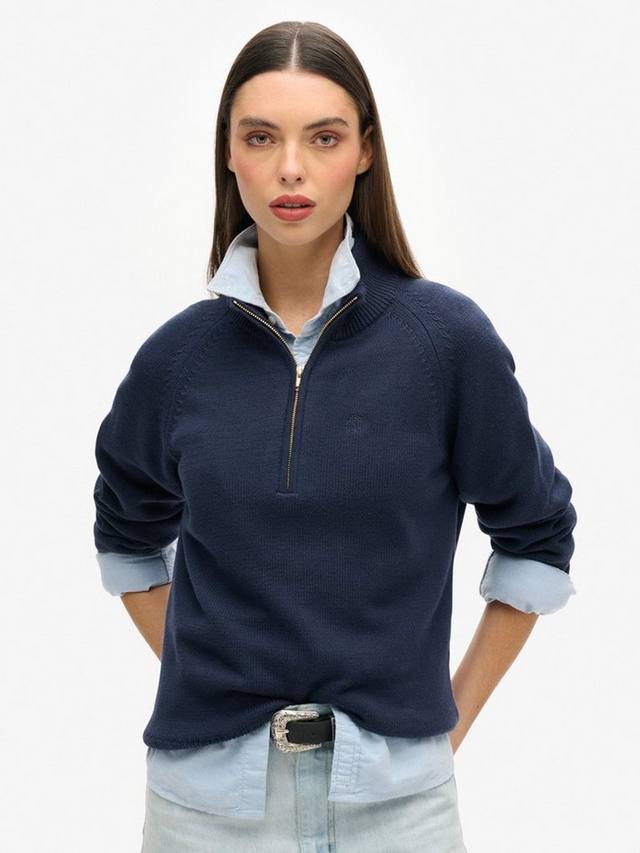 

Классический хлопковый вязаный джемпер с полузастежкой Superdry, Eclipse Navy