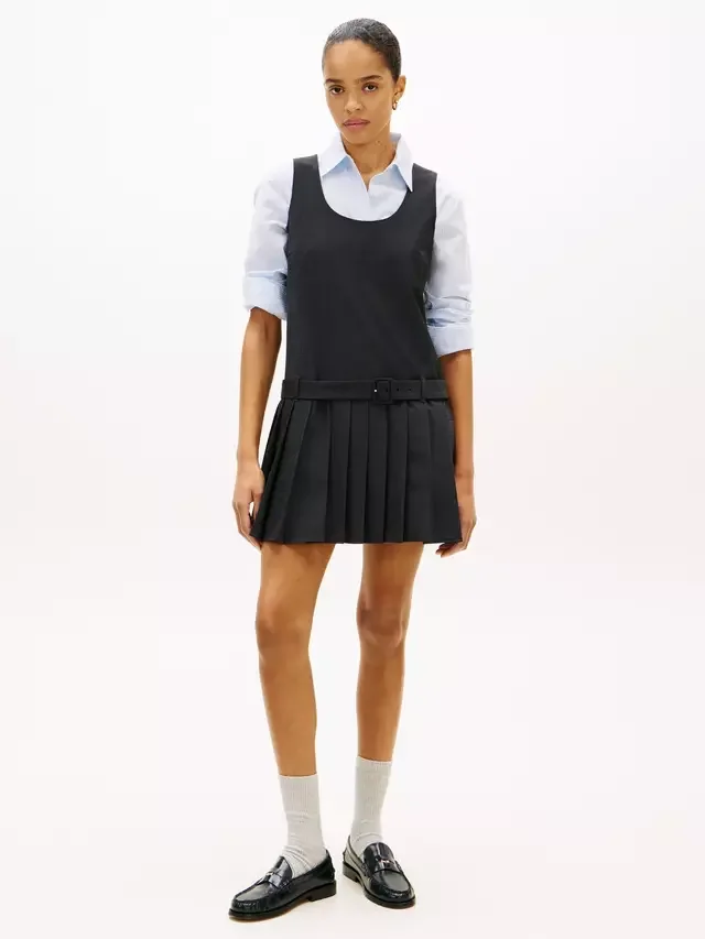 Мини-платье из клетчатой шерсти, черное Tommy Hilfiger