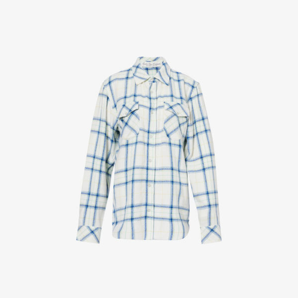 

Кашемировая рубашка в клетку , украшенная драгоценными камнями Gods True Cashmere, синий