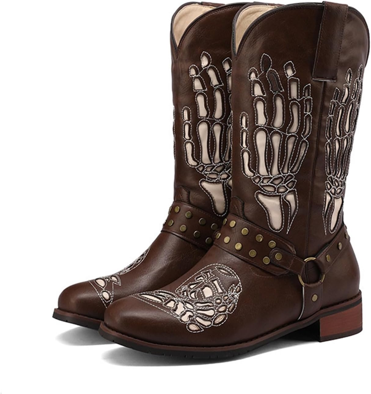 

Мужские ковбойские сапоги DHAEY с круглым носком, кожаные, износостойкая резиновая подошва, противоскользящие, рыцарские сапоги