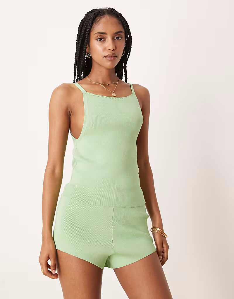 

Топ на бретелях структурированного трикотажа ASOS DESIGN зеленого цвета