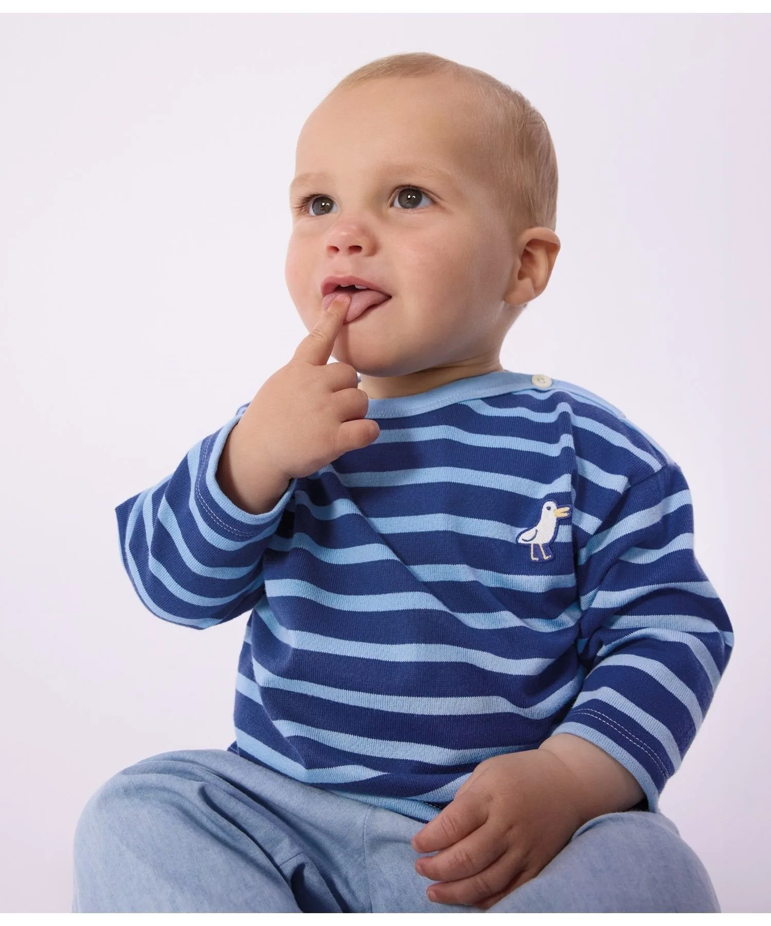 Длиннорукавный пуловер-мариньер с нашивкой PETIT BATEAU, Blue/Light Blue