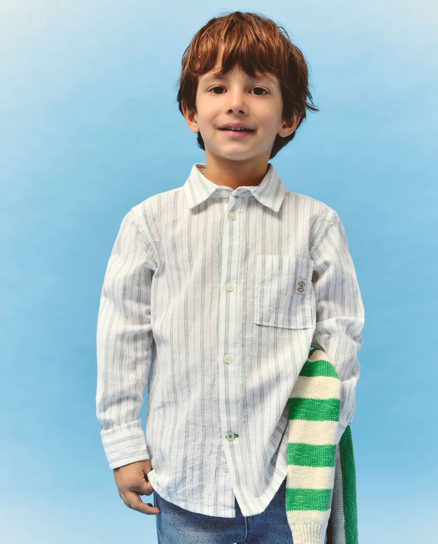 Рубашка с длинным рукавом в полоску с детским узором Kids El Corte Inglés, зеленый — фото 2