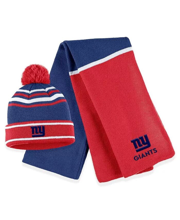 

Женская шапка-манжета Royal New York Giants в цветном исполнении с помпоном и шарфом WEAR by Erin Andrews