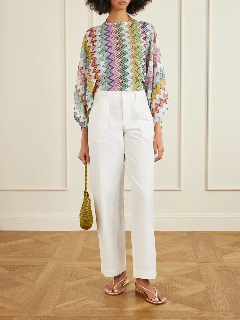 Вязаная крючком блузка в полоску цвета металлик Missoni, белый — фото 2