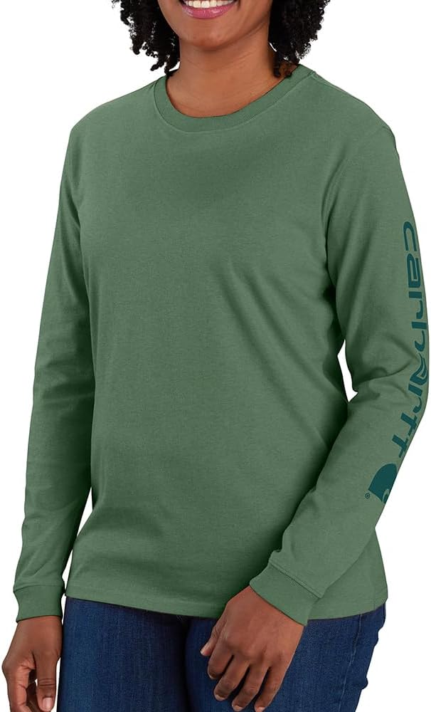 

Carhartt женская футболка с логотипом на рукаве, свободный крой, тяжелый хлопок, длинный рукав, Frosted Balsam