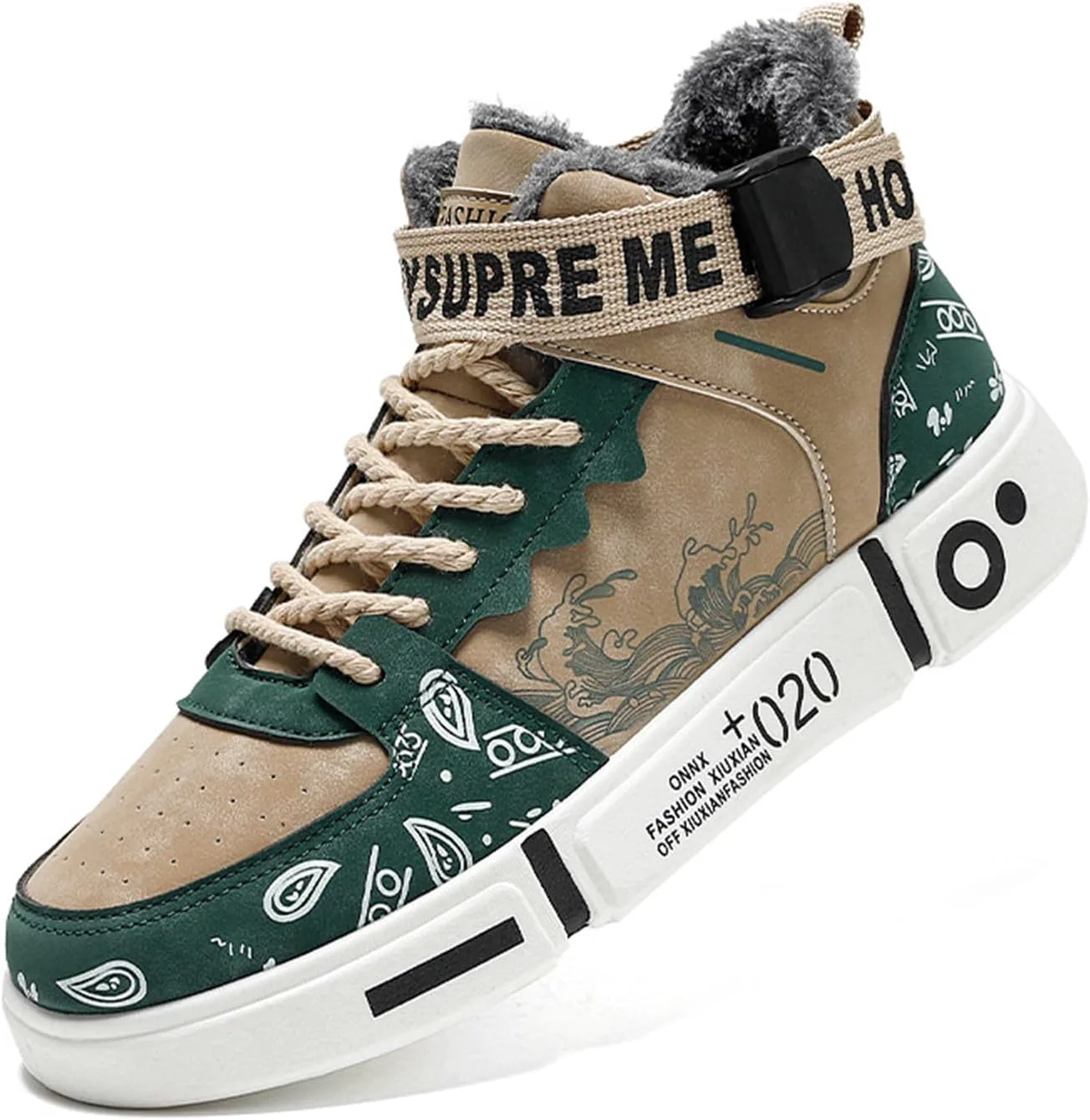 

Мужские высокие кеды GSIGUL для скейтборда, повседневной ходьбы, уличные кроссовки с граффити, модные спортивные обувь, зеленый