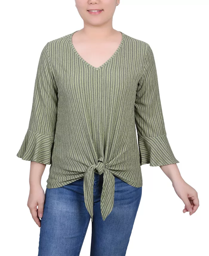 

Миниатюрный трикотажный топ с рукавами-колокольчиками 3/4 NY Collection, зеленый