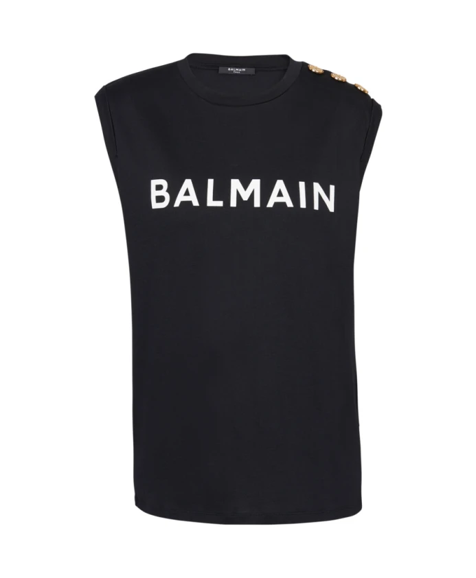 

Шикарный топ без рукавов с логотипом Balmain, черный