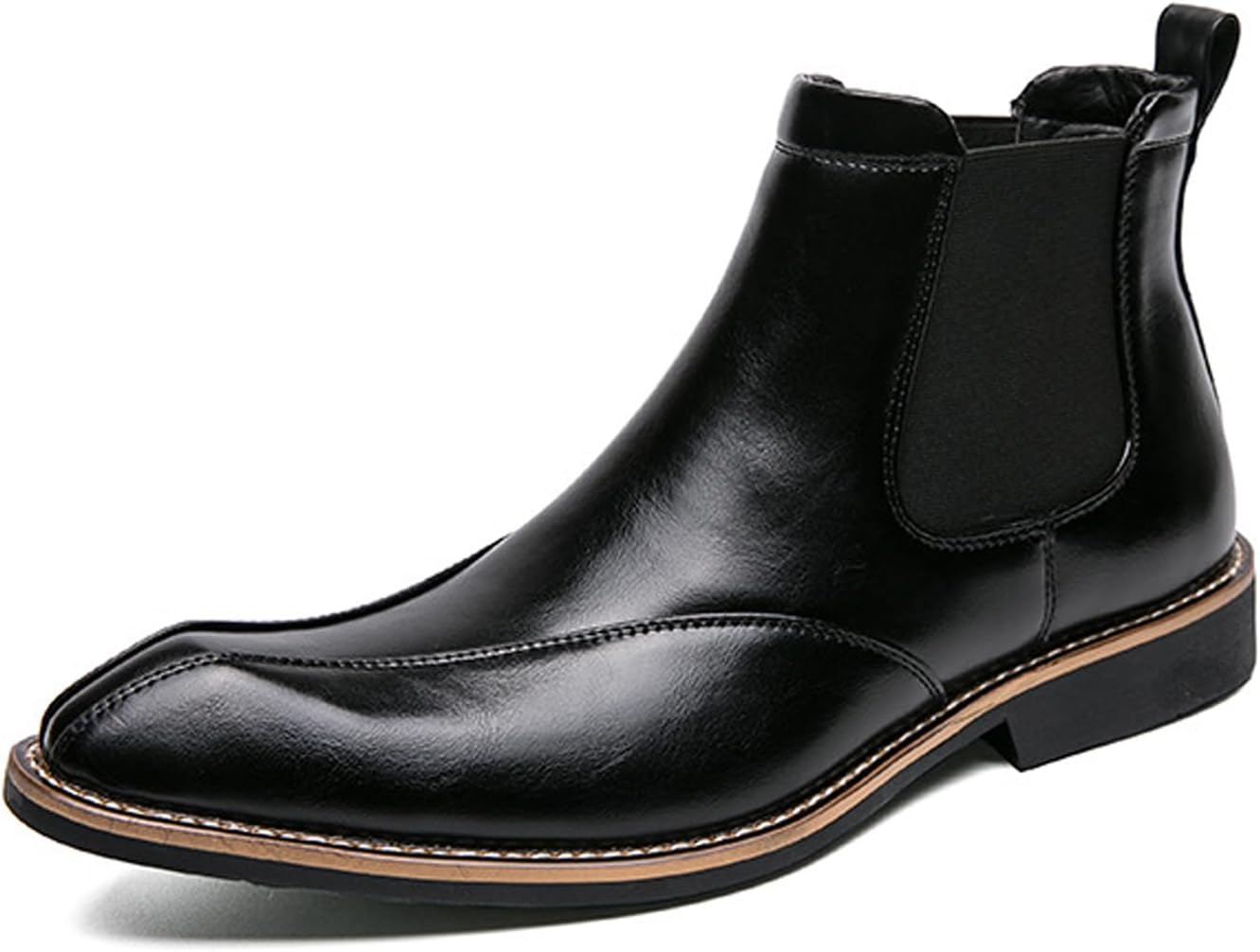 

Мужские кожаные ботинки Челси на массивном каблуке винтажного стиля, с заостренным носком, низким каблуком, с нескользящей подошвой, эластичной вставкой и без шнурков, короткие ботинки для бизнеса, работы и свадьбы Fifilapin, черный