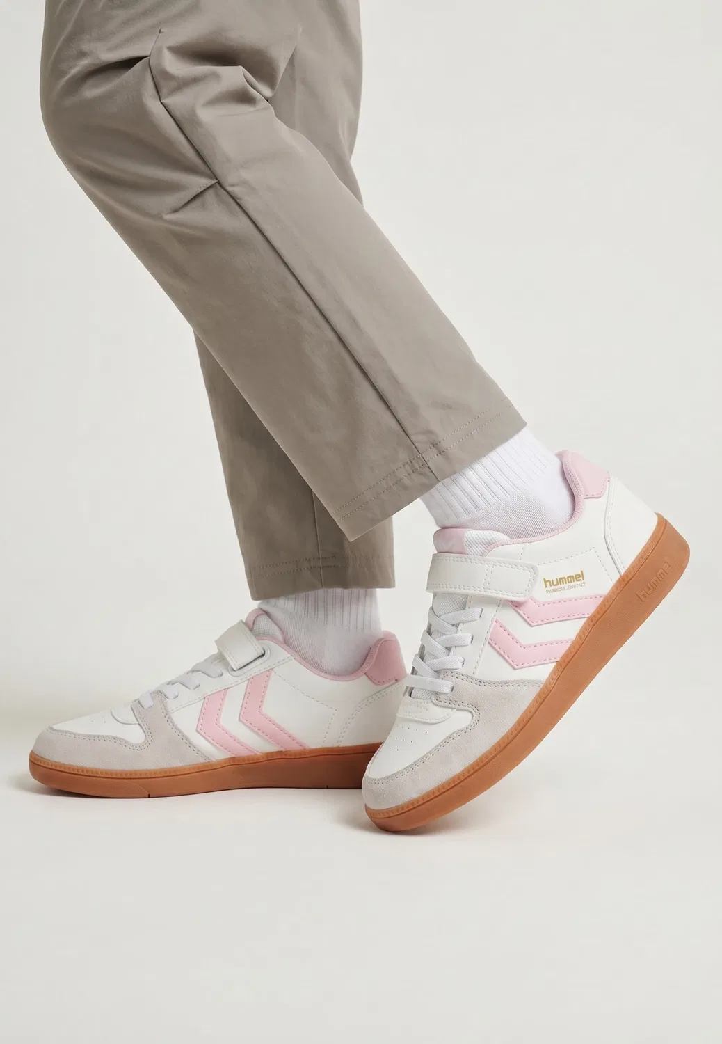Кроссовки низкие с липучкой, Hummel, белый/нежно-розовый