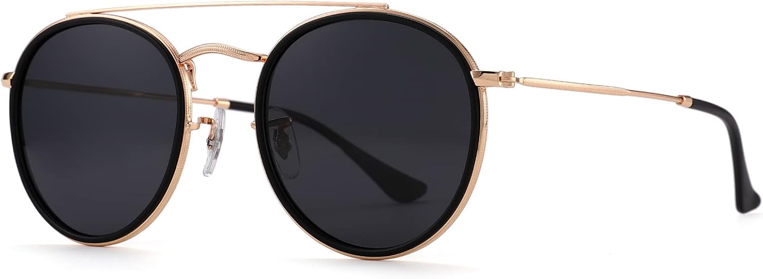 

Солнцезащитные очки Pro Acme с двойной перемычкой, круглые, поляризованные, для женщин и мужчин, в стиле ретро, ​​защита от УФ-излучения UV400, ретро-солнцезащитные очки в форме круга, Gold/Grey/Polarized