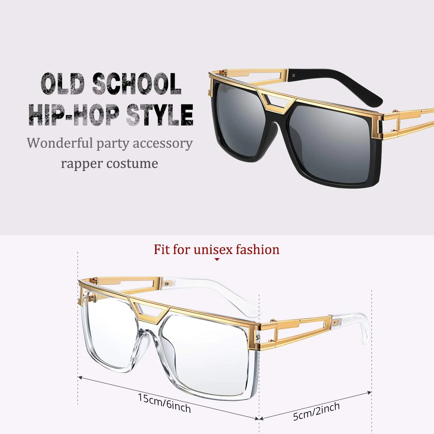 

Солнцезащитные очки Hicarer в стиле 80-х и 90-х, винтажные, для рэперов, диджеев, хип-хопа, ретро, ​​олдскул, для мужчин и женщин, Black-dark Grey, Clear