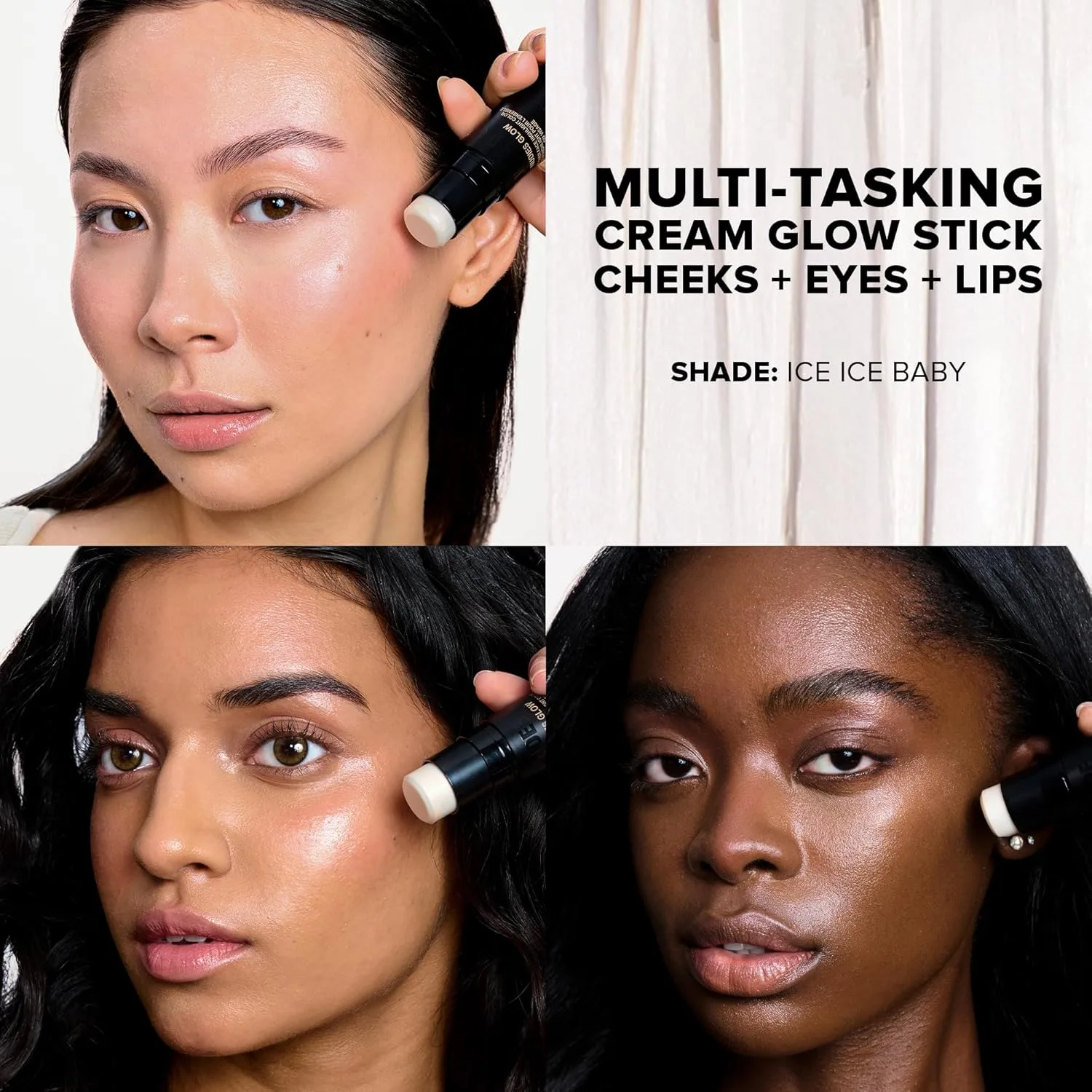 Nudestix Nudies Glow Highlighter Stick - универсальный кремовый хайлайтер для щек, глаз и тела со встроенной кистью, сияющий финиш, Ice Ice Baby — фото 2