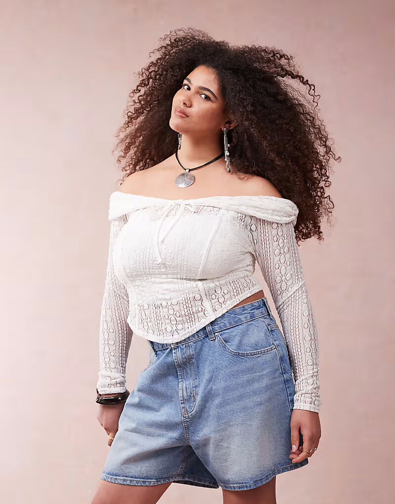 

Топ ASOS DESIGN Curve с открытыми плечами, длинными рукавами и завязкой