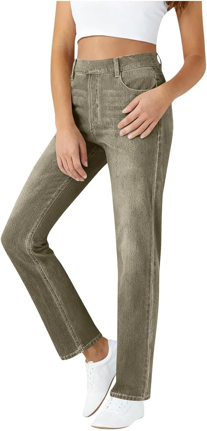 Джинсы прямые Elastic Faux, army Green