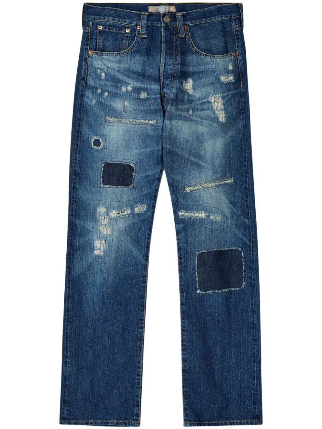 

Junya Watanabe MAN потертые прямые джинсы, синий