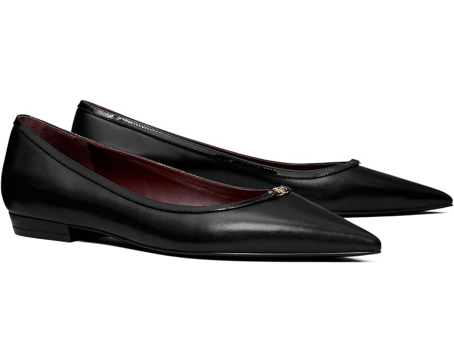 Туфли на плоской подошве Tory Burch Double T Buckle Pointed Toe Flats, цвет Perfect Black/Perfect Black