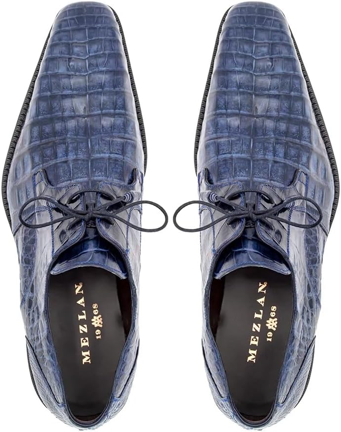 Mezlan Anderson Crocodile Lace Up - Мужские туфли-блочеры из настоящей крокодиловой кожи с простым носком и стелькой с эффектом памяти - Ручная работа в Испании, синий — фото 4