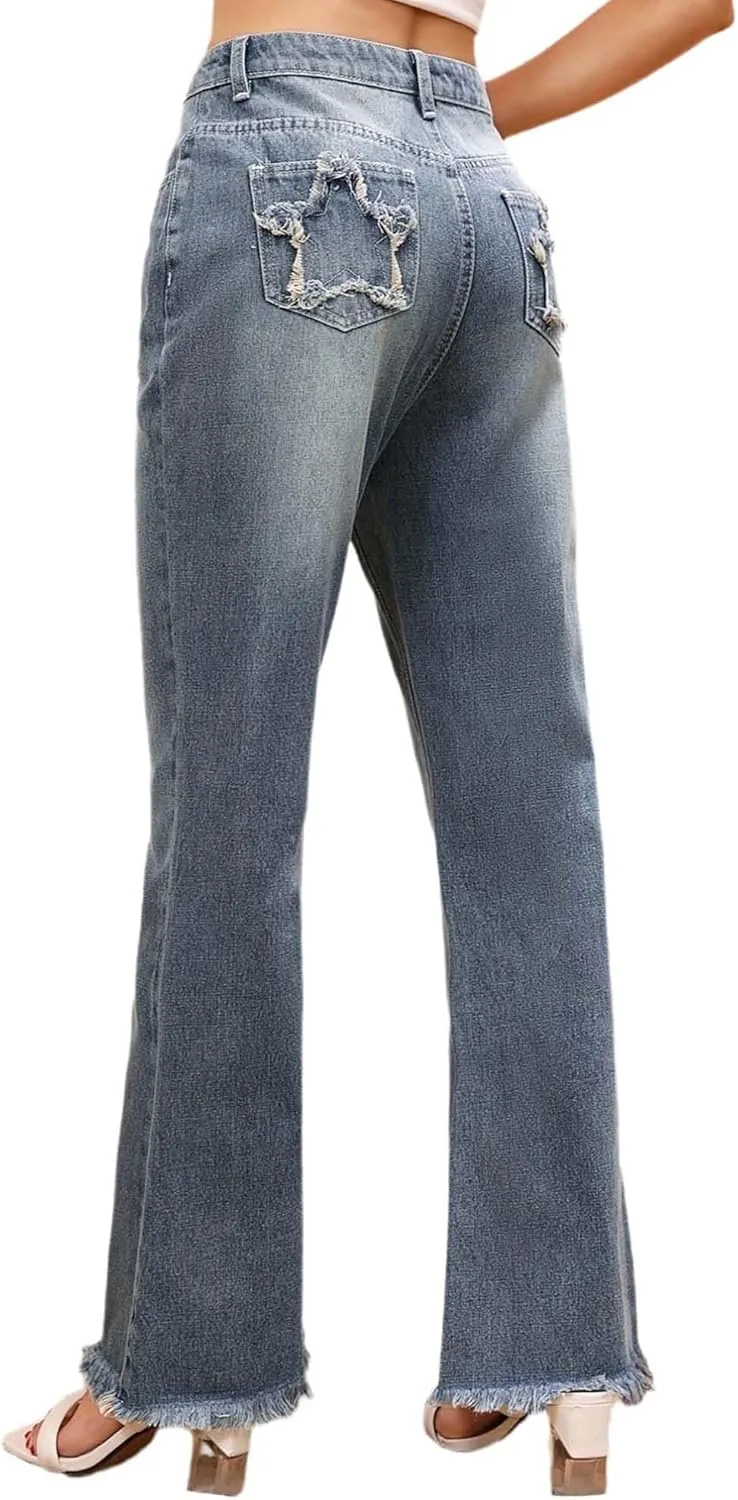 

Женские джинсы с высокой талией и расклешенным силуэтом, с пайетками и широкими штанинами QLAUYIOE