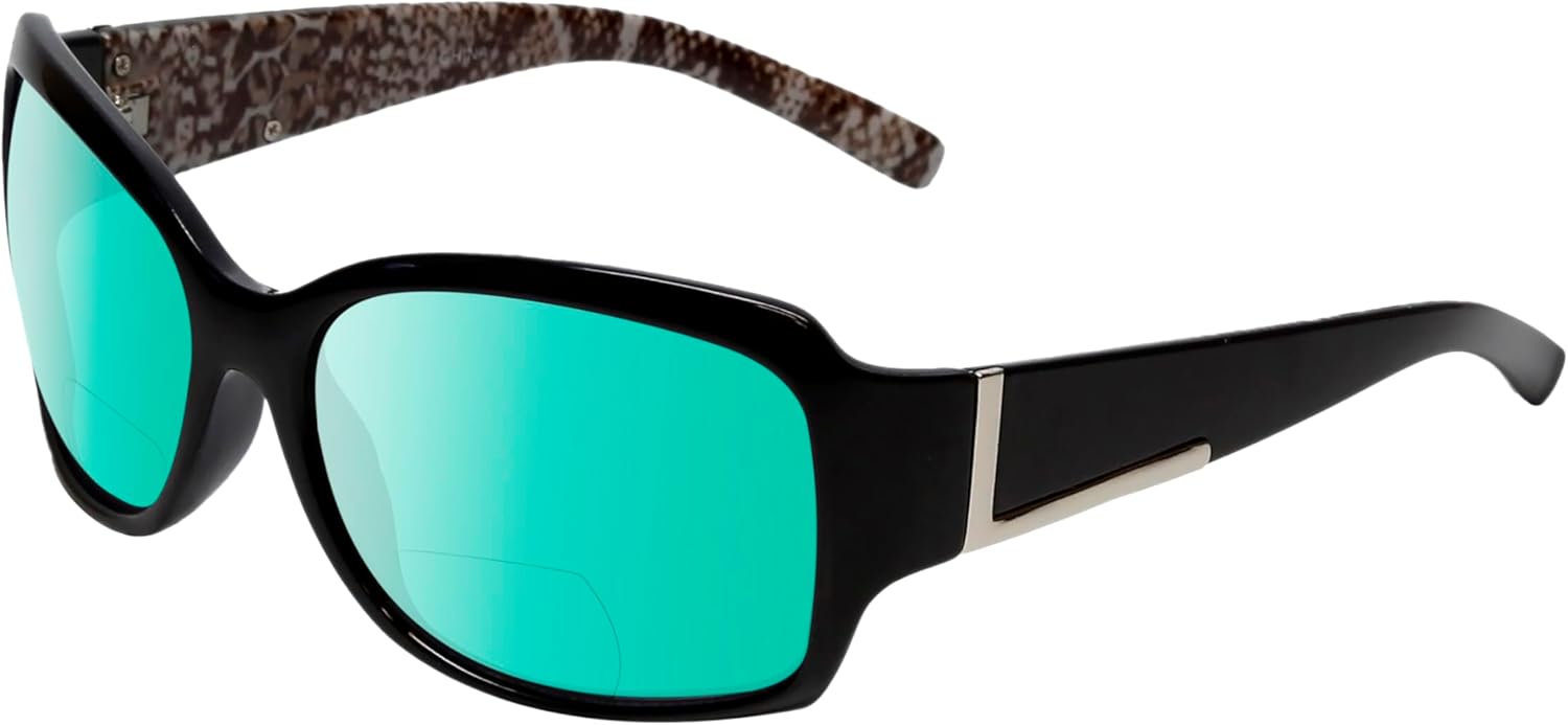 

Солнцезащитные очки для чтения Calabria RE3560BF-AP с бифокальными линзами, поляризованные или неполяризованные, женские, модные, Black Silver Snakeskin/Polarized Green Mirror