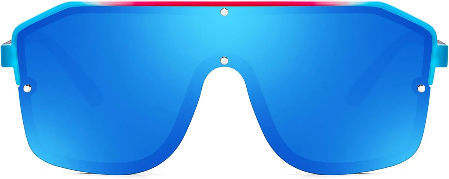 

Солнцезащитные очки FEISEDY для женщин, большие цельные солнцезащитные очки для мужчин, стильные безободковые очки с зеркальными линзами B4162, Blue Miiror