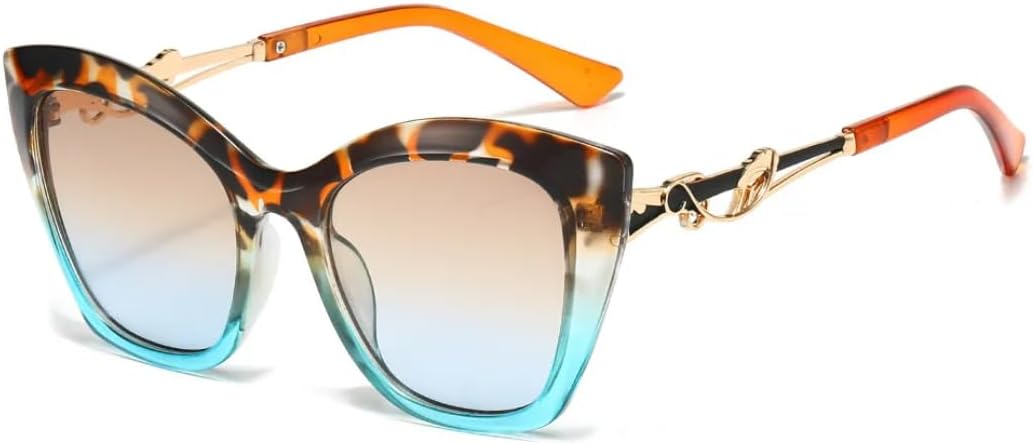 

Винтажные элегантные женские солнцезащитные очки с металлическими вставками в стиле ретро «кошачий глаз» с защитой от УФ-излучения UV400 и большой оправой для путешествий UATXTAU, Leopard Blue