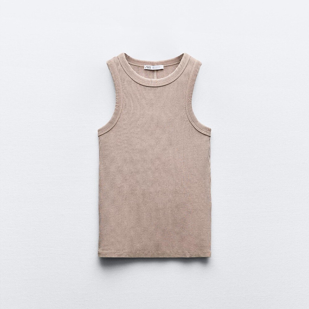 

Топ Zara Faded-effect Rib, светло-коричневый