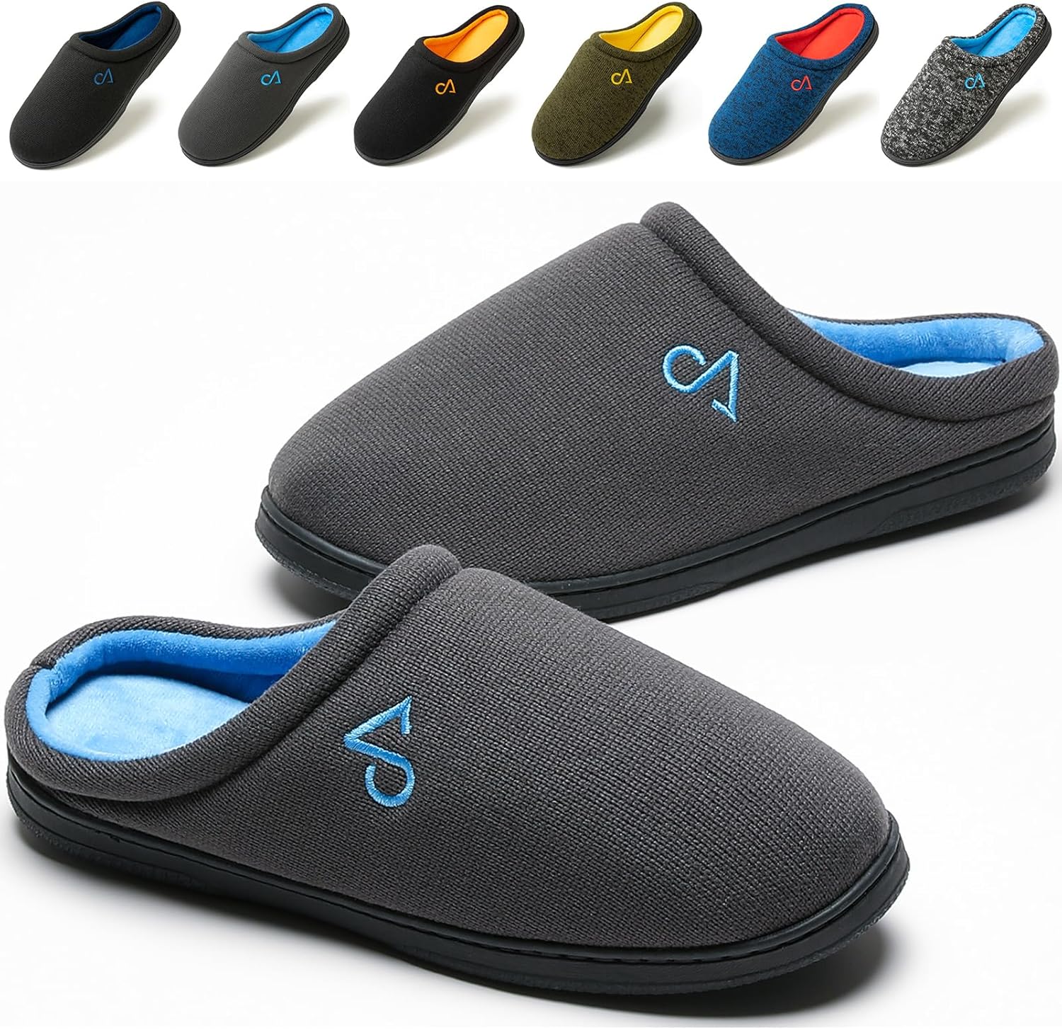 

Мужские уютные домашние тапочки с ультрамягкой стелькой из пены с эффектом памяти и резиновой подошвой Cozyarea, синий/серый/темно-серый