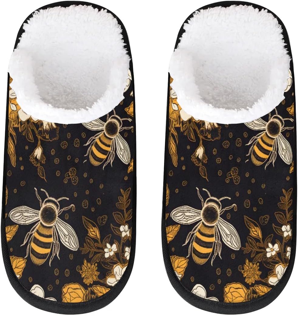 

Тапочки Gublec для женщин и мужчин, уютные с нескользящей подошвой, для дома, теплые плюшевые тапочки для дома, спальни и путешествий, Bees Flowers Theme