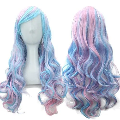 Длинный парик IMISSU для косплея с челкой, розово-голубой Imissu, Pink Blue