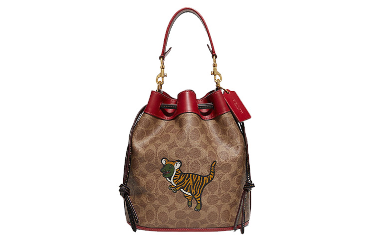

COACH Полевая холщовая сумка через плечо маленькая женская коричневая красная