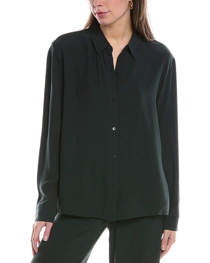 

EILEEN FISHER Petite Классический Воротник Шелковая Рубашка, зеленый