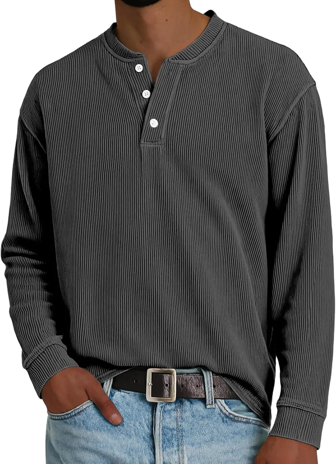 

Мужская рубашка-поло Henley с длинным рукавом, рифленая, из вельвета, облегающая, легкая и удобная ZsaeSM