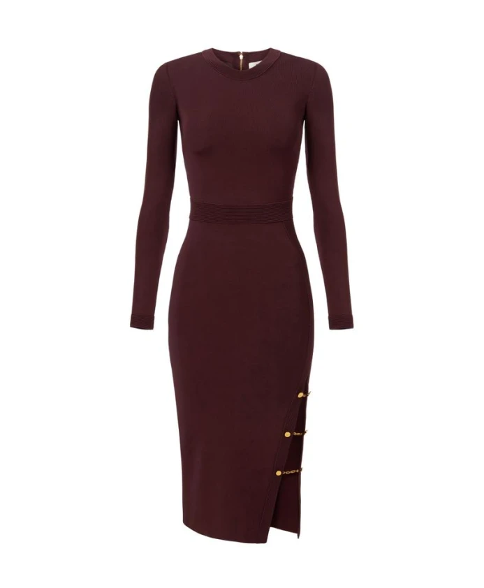 

Вискозное трикотажное платье с запонками, украшенными драгоценными камнями. Elisabetta Franchi, красный