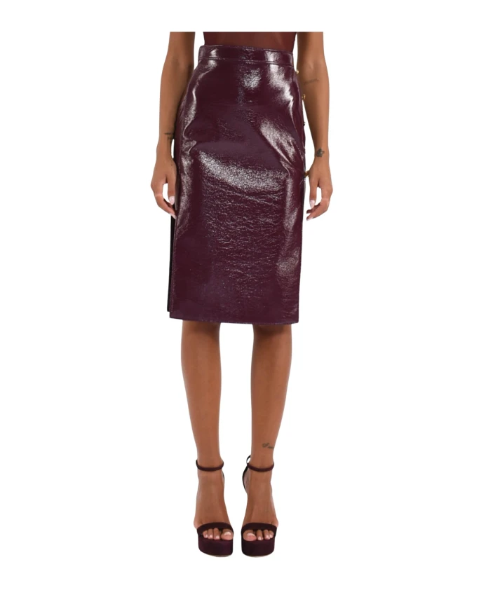 

Виниловая юбка миди с пуговицами, украшенными стразами. Elisabetta Franchi, красный