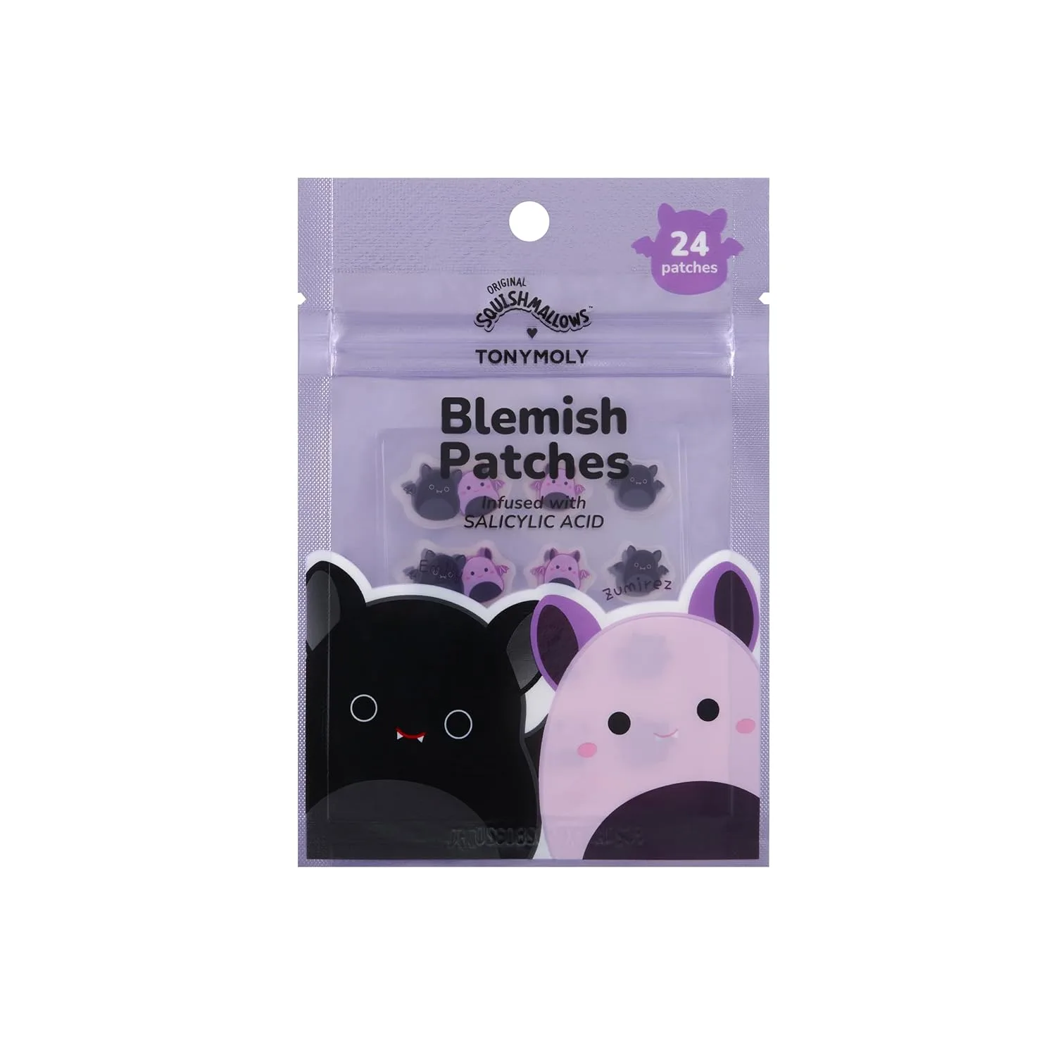 TONYMOLY x Squishmallows Halloween Emily + Zumirez the Bat Пластыри от прыщей - Гидроколлоидные патчи с салициловой кислотой - 24 шт Набор Emily из 1 шт. — фото 2