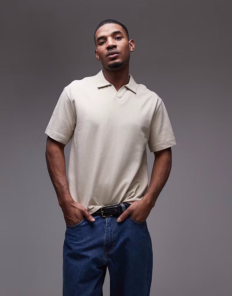 

Укороченный поло Revere в камне Topman, серо-бежевый