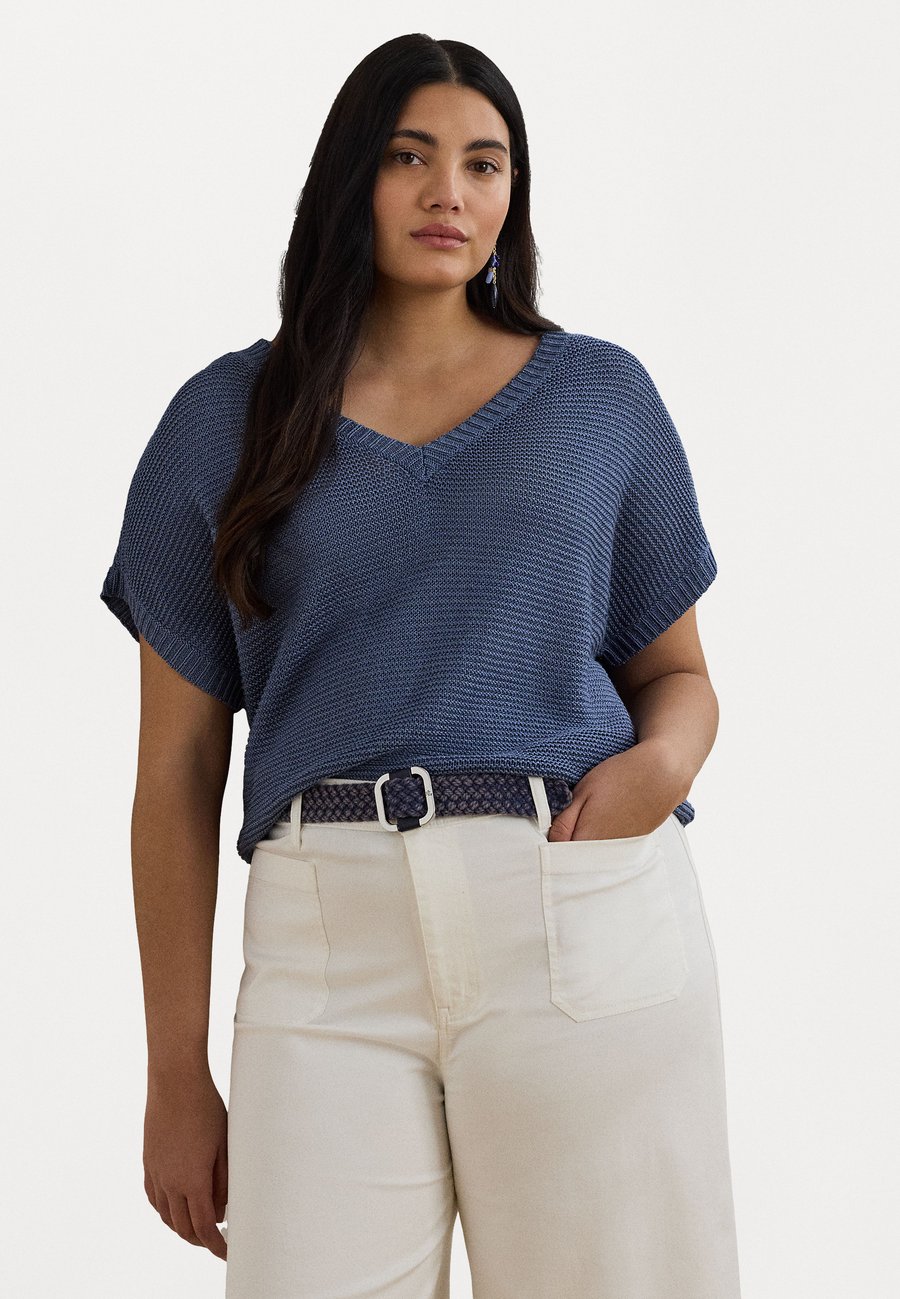 

Джемпер Lauren Ralph Lauren Woman LINEN-BLEND SHORT-SLEEVE V-NECK JUMPER, Capri Blue/Blue
